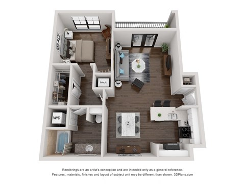 Floor plan for 1 bed, 1 bath, 814 sqft